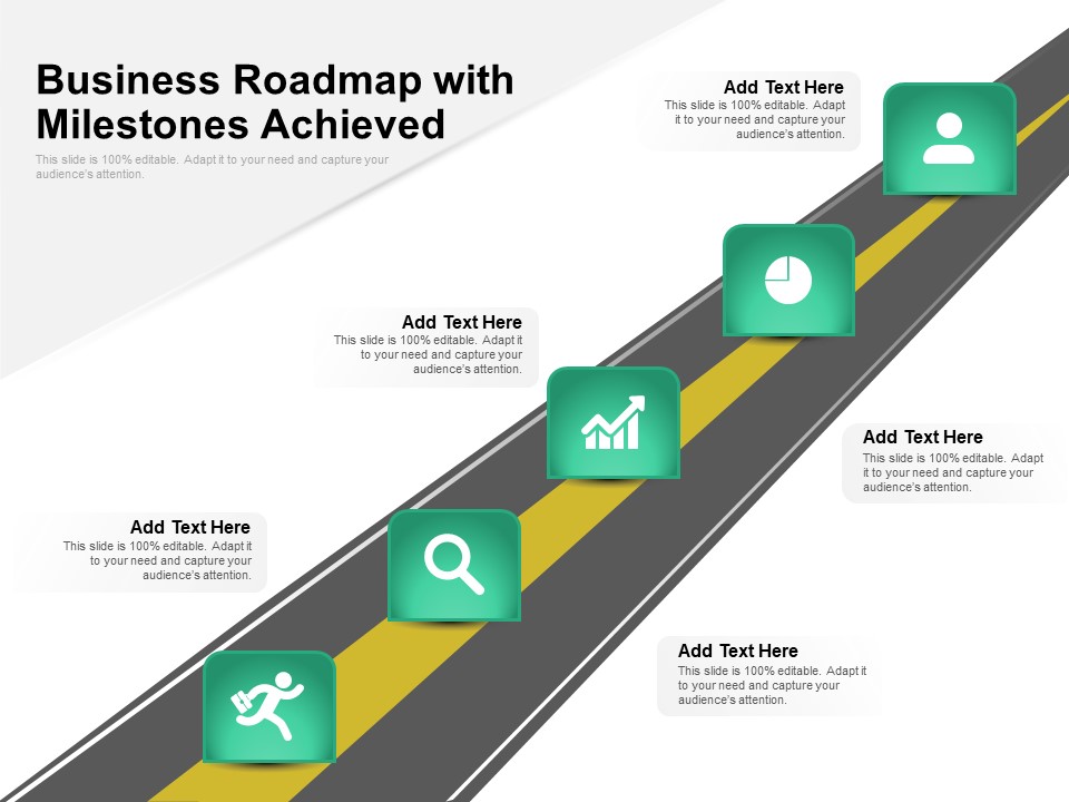 Business Roadmap With Milestones Achieved Ppt PowerPoint Presentation Professional Visual Aids PDF