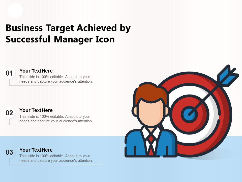 Business Target Achieved By Successful Manager Icon Ppt PowerPoint Presentation Gallery Deck PDF