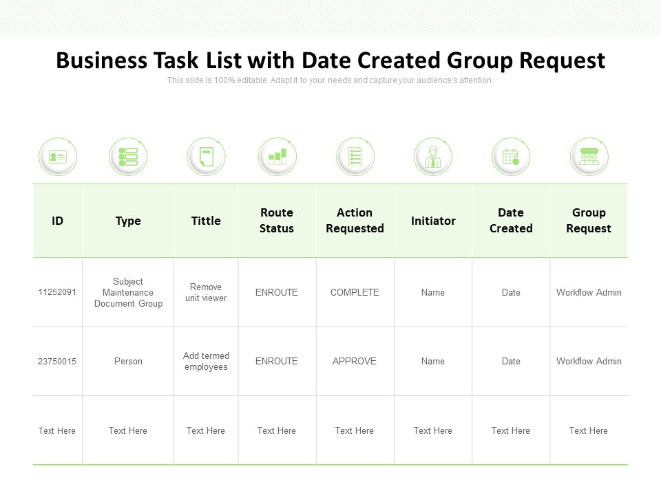Business Task List With Date Created Group Request Ppt PowerPoint Presentation Styles Example Introduction