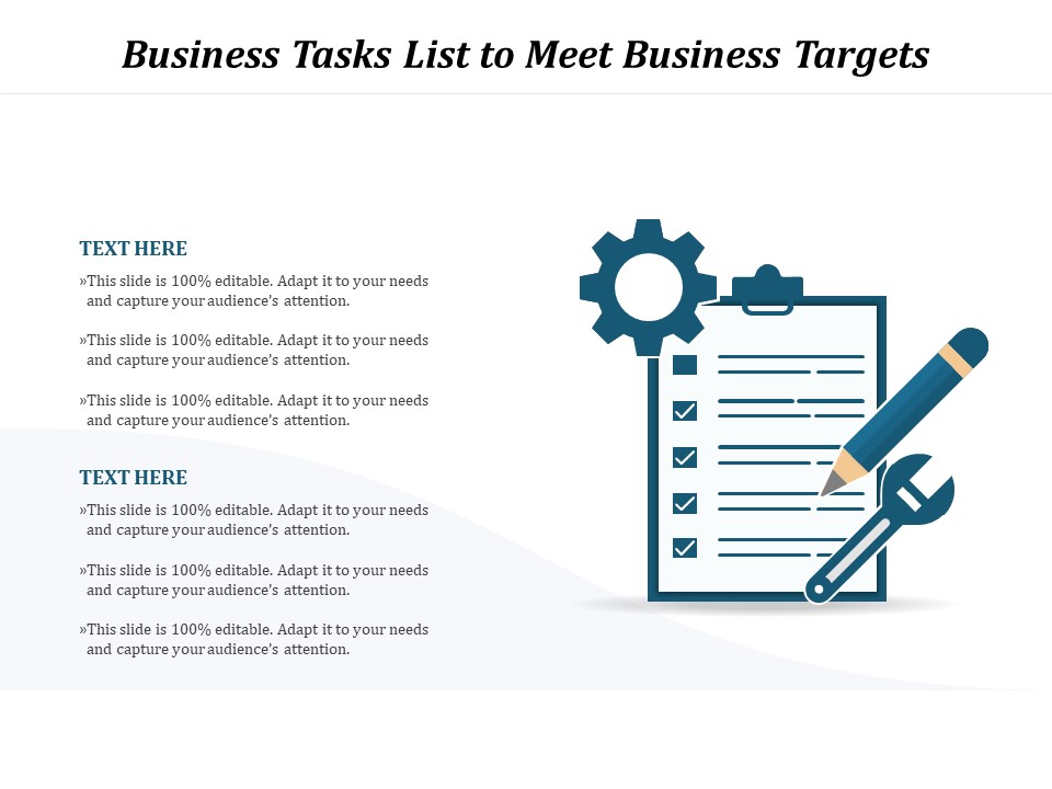 Business Tasks List To Meet Business Targets Ppt PowerPoint Presentation File Icons PDF