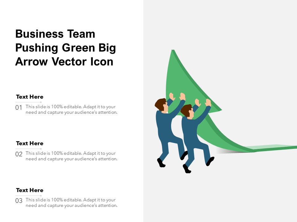 Business Team Pushing Green Big Arrow Vector Icon Ppt PowerPoint Presentation File Slide PDF