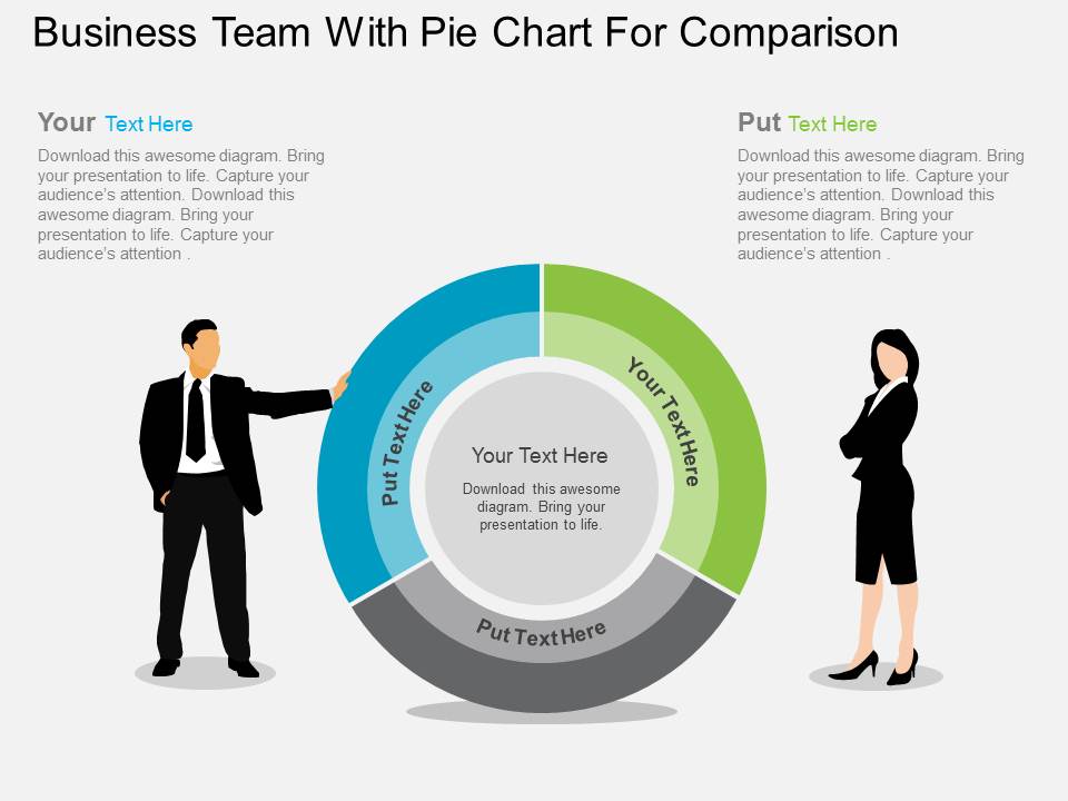Business Team With Pie Chart For Comparison Powerpoint Template