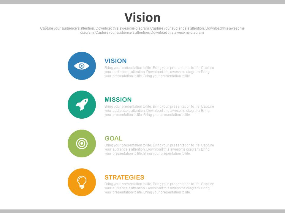 Business Vision Mission Goal Strategies Powerpoint Slides