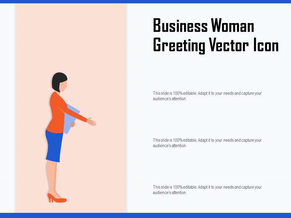 Business Woman Greeting Vector Icon Ppt PowerPoint Presentation Background PDF