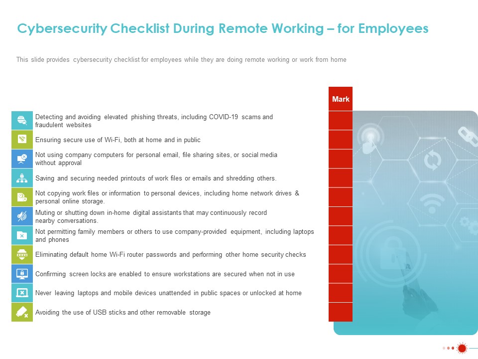 COVID 19 Mitigating Impact On High Tech Industry Cybersecurity Checklist During Remote Working For Employees Demonstration PDF