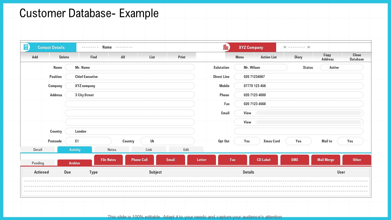 CRM Customer Database- Example Ppt Gallery Styles PDF