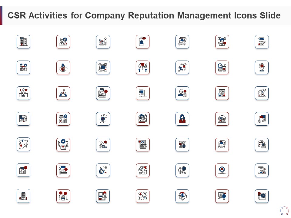 CSR Activities Company Reputation Management Icons Slide Information PDF