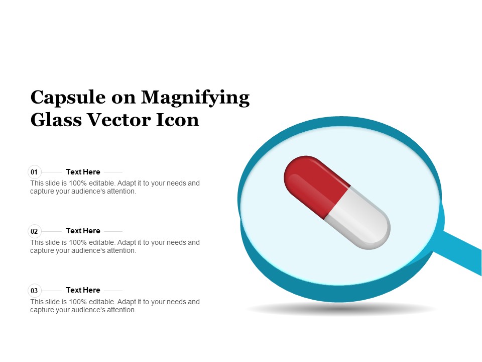 Capsule On Magnifying Glass Vector Icon Ppt PowerPoint Presentation File Graphics Template PDF