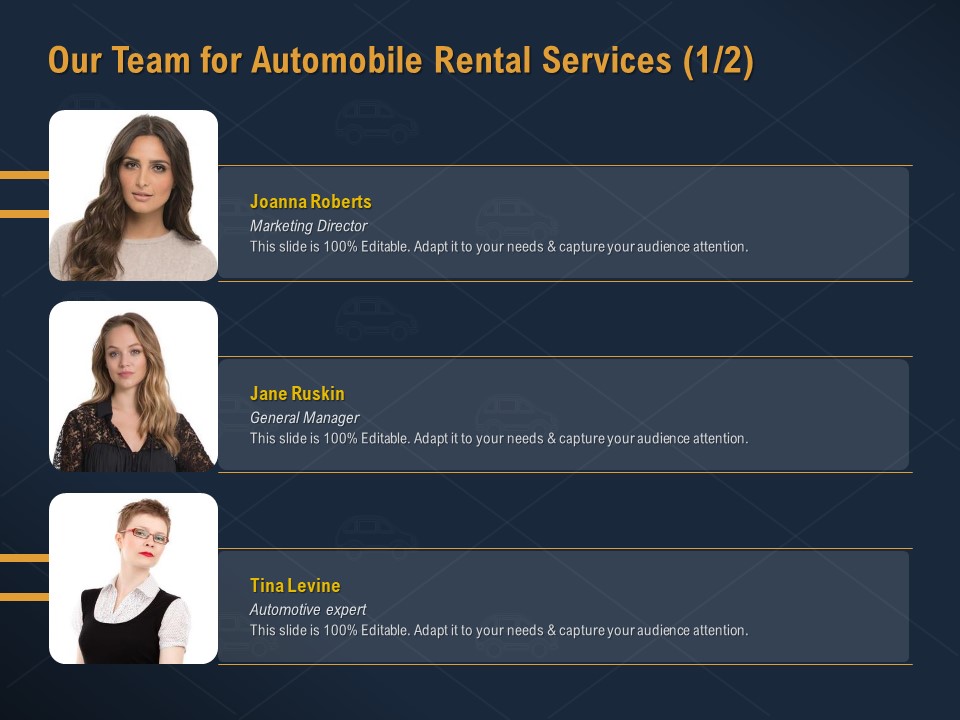 Car Hiring Our Team For Automobile Rental Services Marketing Ppt Model Graphic Images PDF