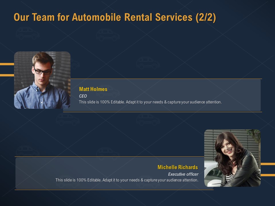 Car Hiring Our Team For Automobile Rental Services Ppt Pictures Slide PDF