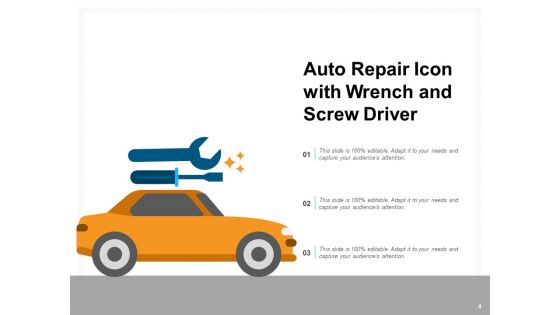 Car Service Icon Mobile Engineer Auto Repair Wheel And Tools Ppt PowerPoint Presentation Complete Deck