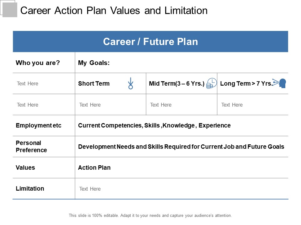 Career Action Plan Values And Limitation Ppt PowerPoint Presentation Gallery Deck