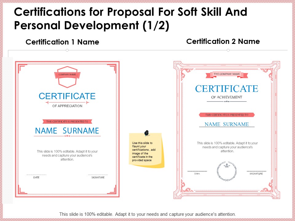 Certifications For Proposal For Soft Skill And Personal Development Graphics PDF