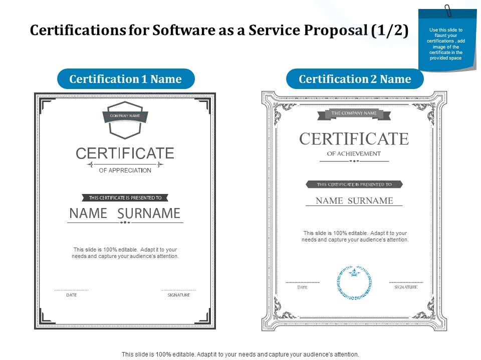 Certifications For Software As A Service Proposal Achievement Ppt Gallery Show PDF