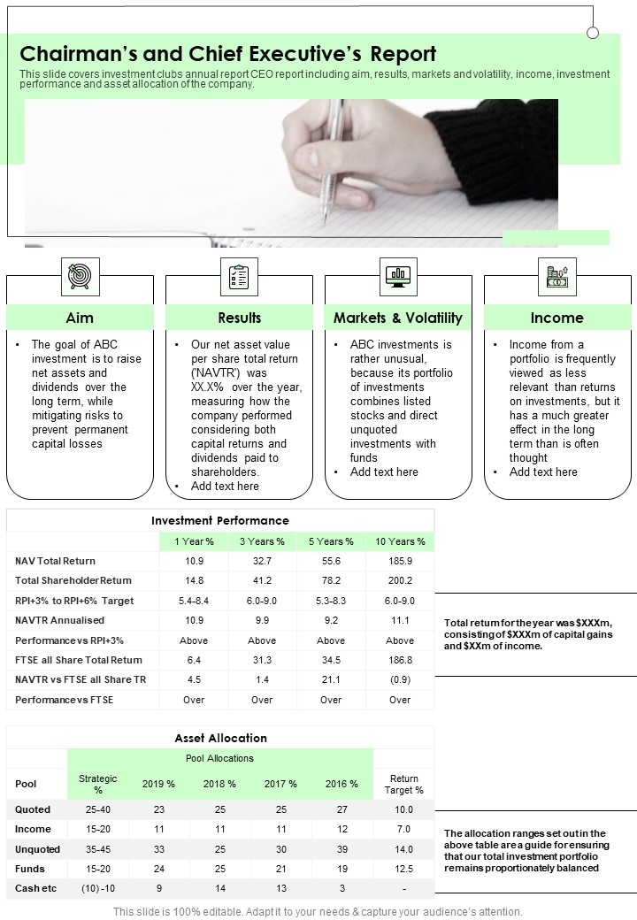 Chairmans And Chief Executives Report One Pager Documents