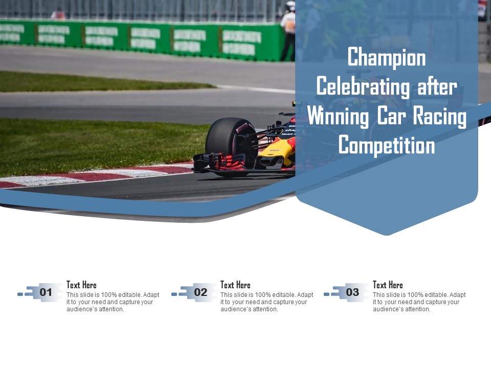 Champion Celebrating After Winning Car Racing Competition Ppt PowerPoint Presentation Model Gallery PDF