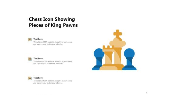 Checker Board Icon Chess Icon Chess Piece Board Strategy Ppt PowerPoint Presentation Complete Deck
