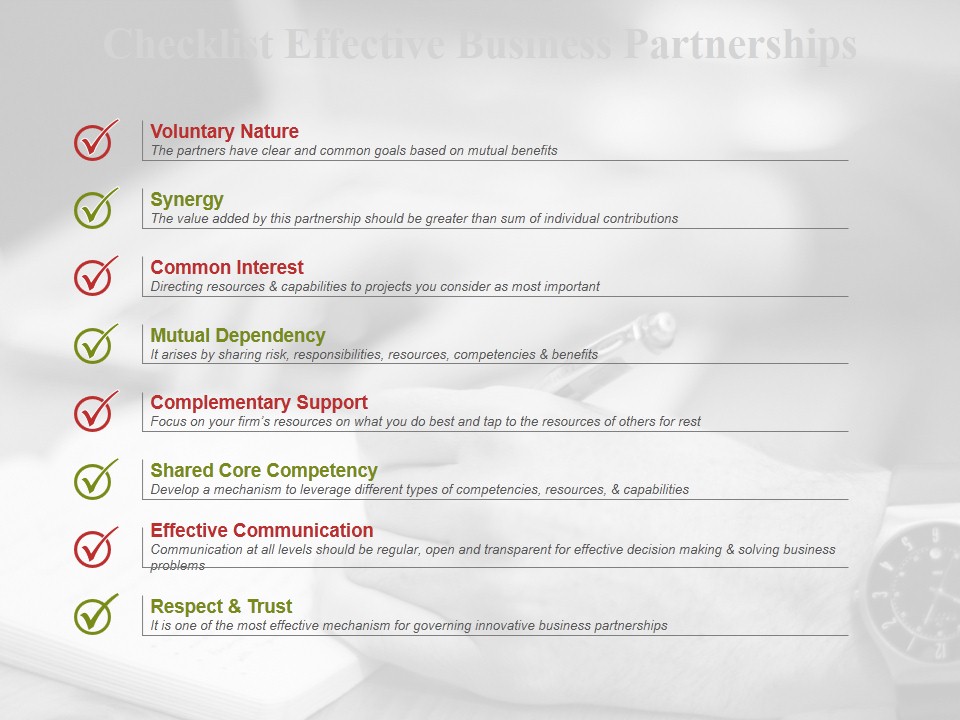 Checklist Effective Business Partnerships Ppt PowerPoint Presentation Slides Graphics Design