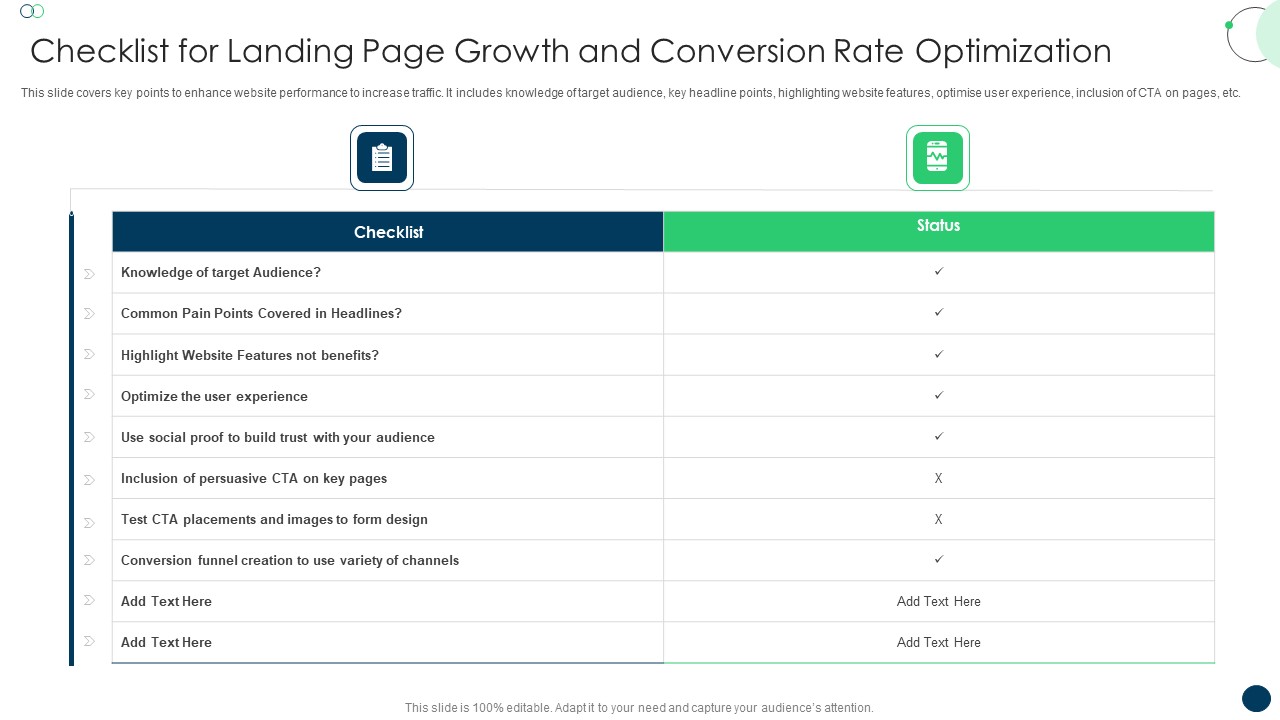 Checklist For Landing Page Growth And Conversion Rate Optimization Brochure PDF