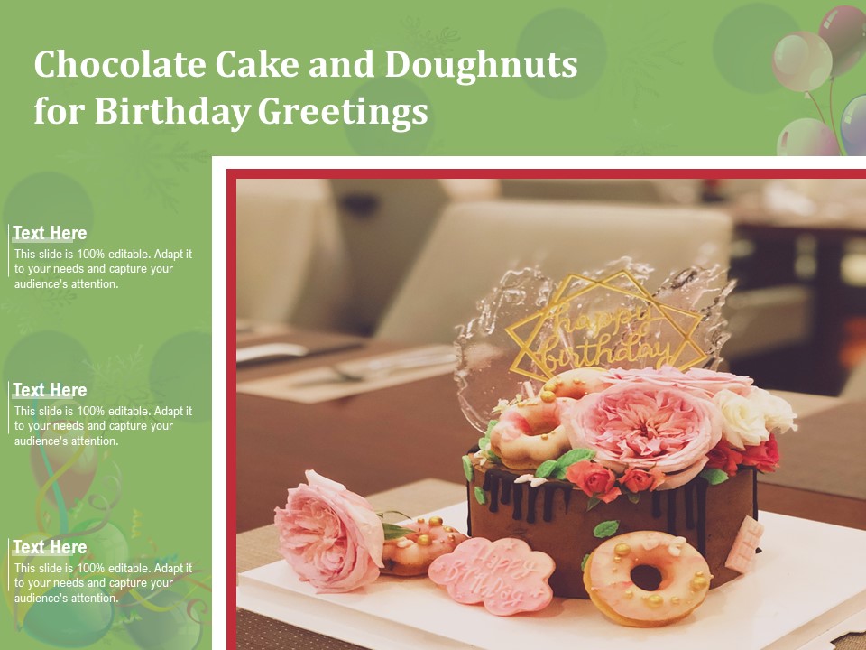 Chocolate Cake And Doughnuts For Birthday Greetings Ppt PowerPoint Presentation Styles Graphics Download PDF