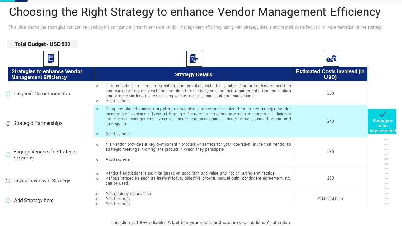 Choosing The Right Strategy To Enhance Vendor Management Efficiency Clipart PDF