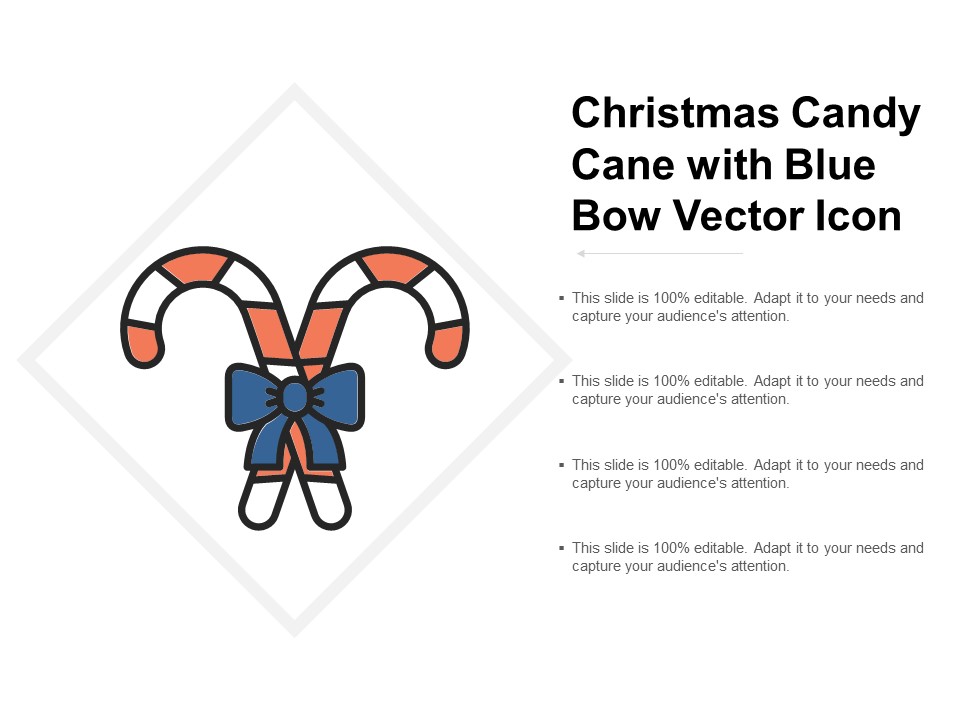 Christmas Candy Cane With Blue Bow Vector Icon Ppt Powerpoint Presentation Inspiration Mockup