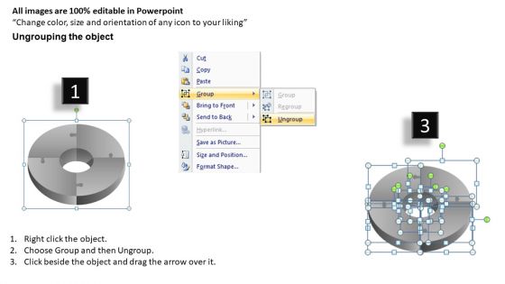Chromatic 3d Circular Puzzle 4 Pieces PowerPoint Slides And Ppt Diagram Templates