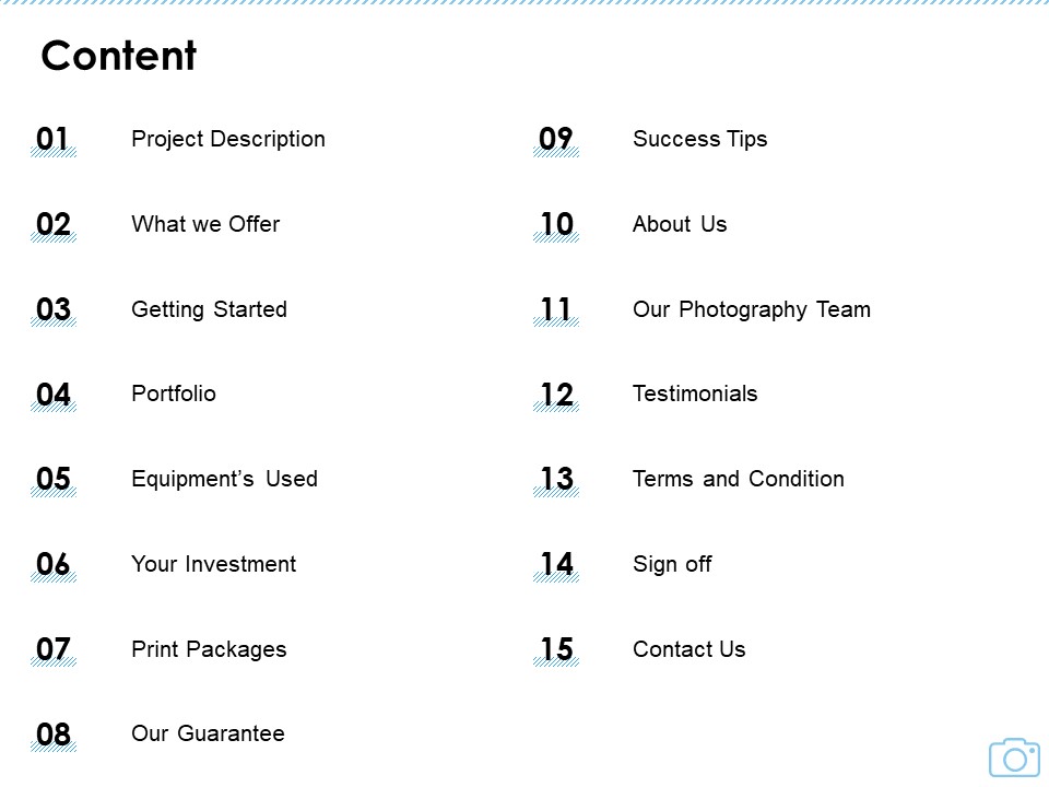 Cinematography Project Proposal Content Ppt File Slide Portrait PDF