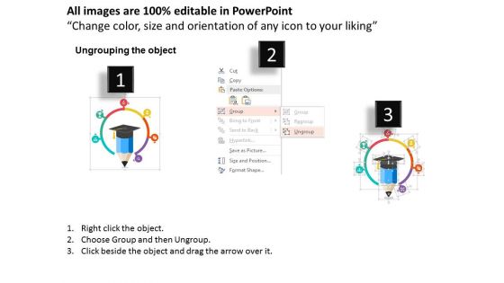 Circle Infographic Around Pencil Graduation Cap Powerpoint Templates