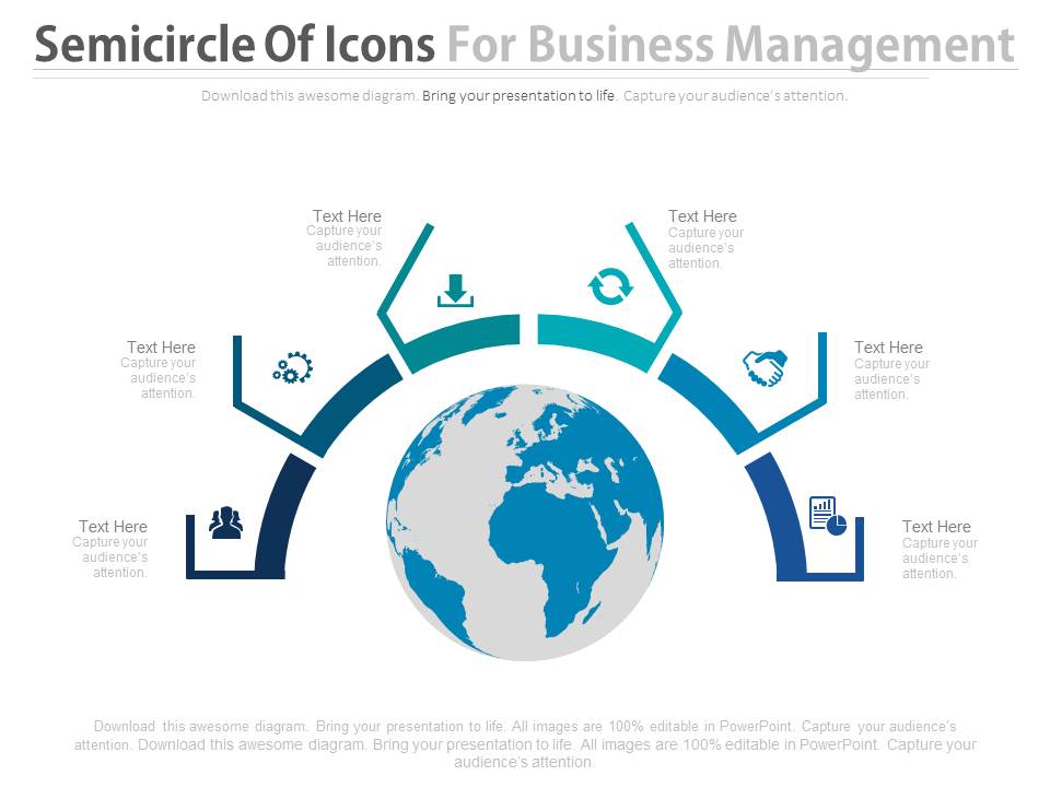 Circle Of Business Icons Around Globe Powerpoint Slides