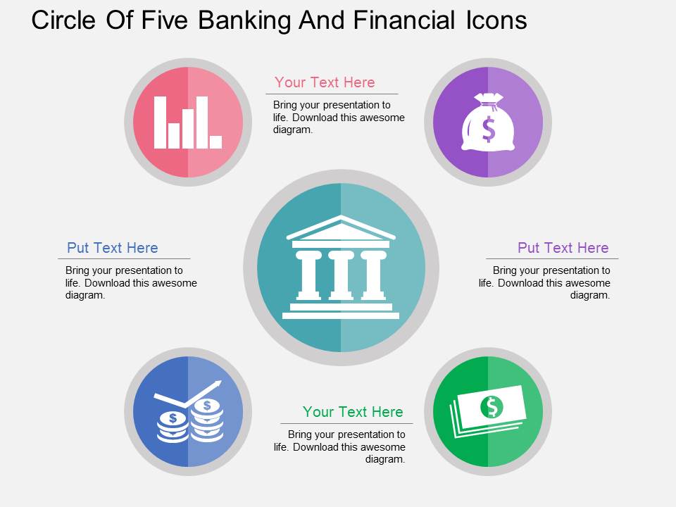 Circle Of Five Banking And Financial Icons Powerpoint Template