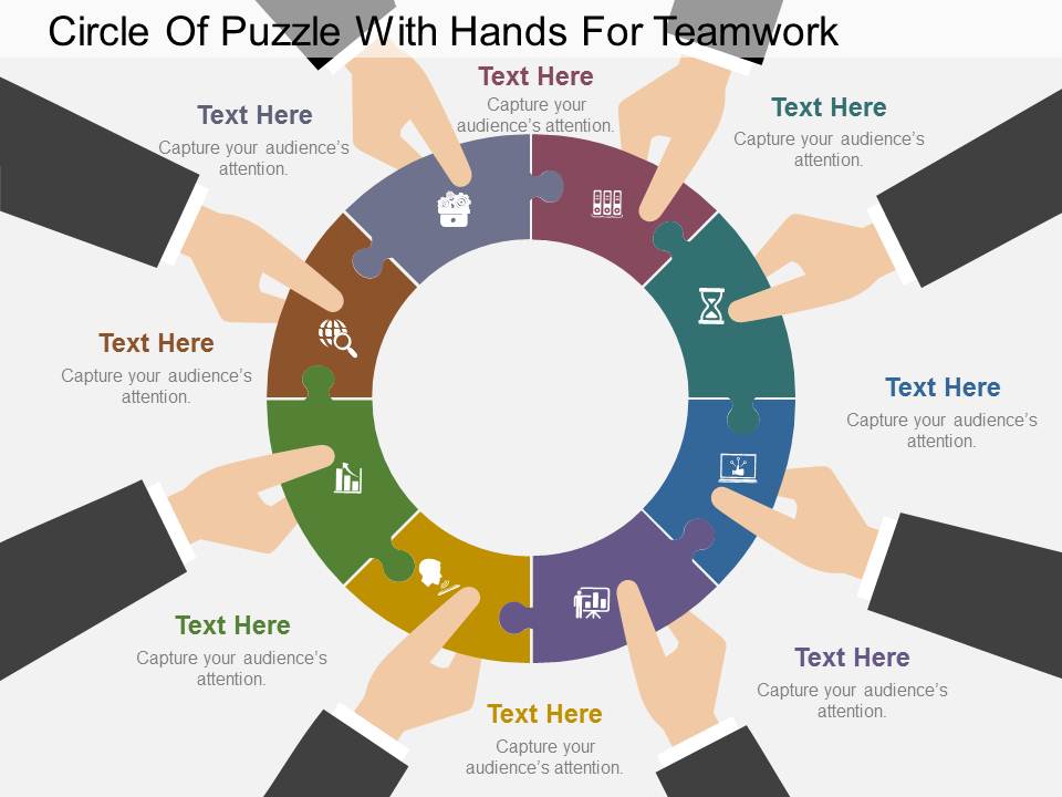 Circle Of Puzzle With Hands For Teamwork Powerpoint Template