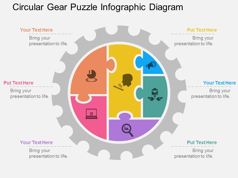 Circular Gear Puzzle Infographic Diagram Powerpoint Template