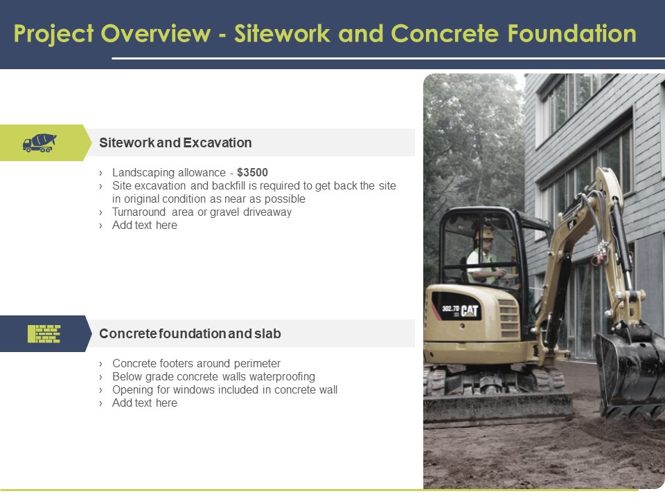 Civil Building Construction Proposal Project Overview Sitework And Concrete Foundation Icons PDF