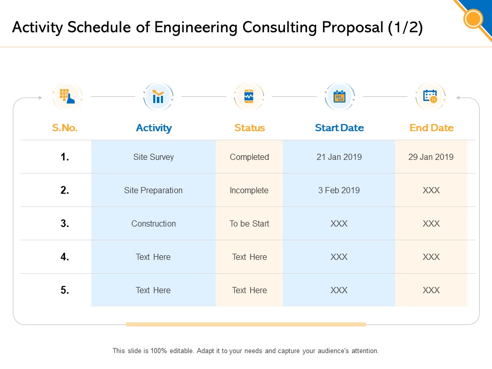 Civil Construction Activity Schedule Of Engineering Consulting Proposal Date Professional PDF