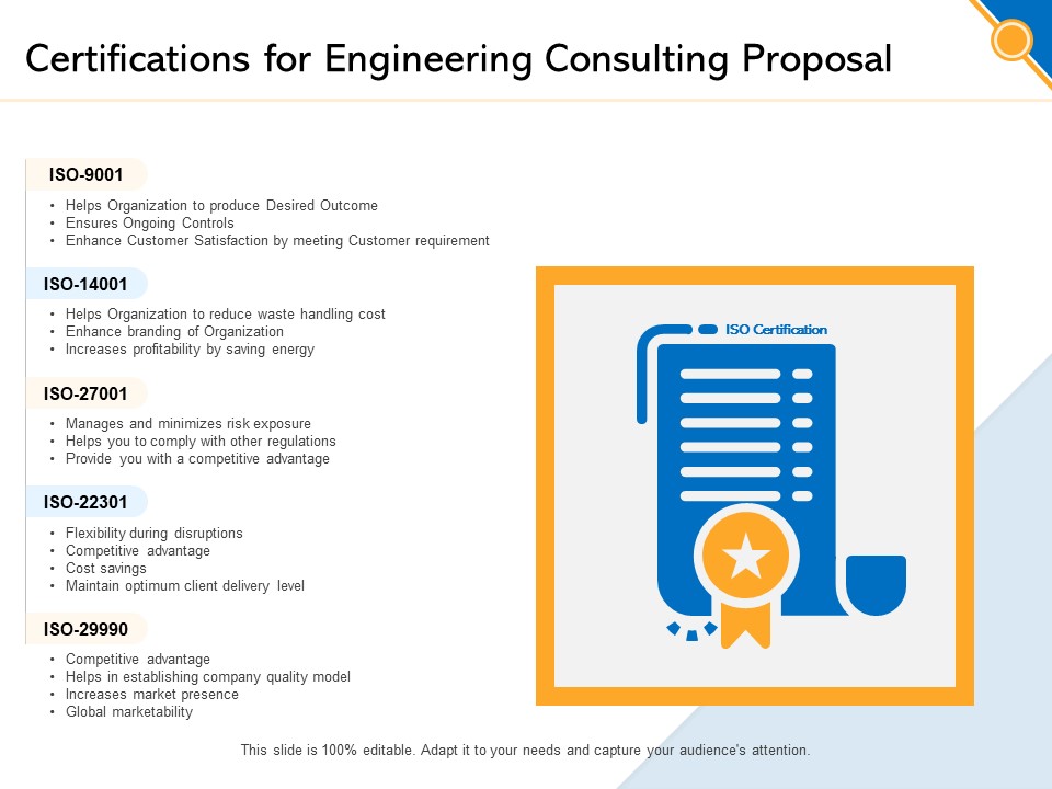 Civil Construction Certifications For Engineering Consulting Proposal Brochure PDF