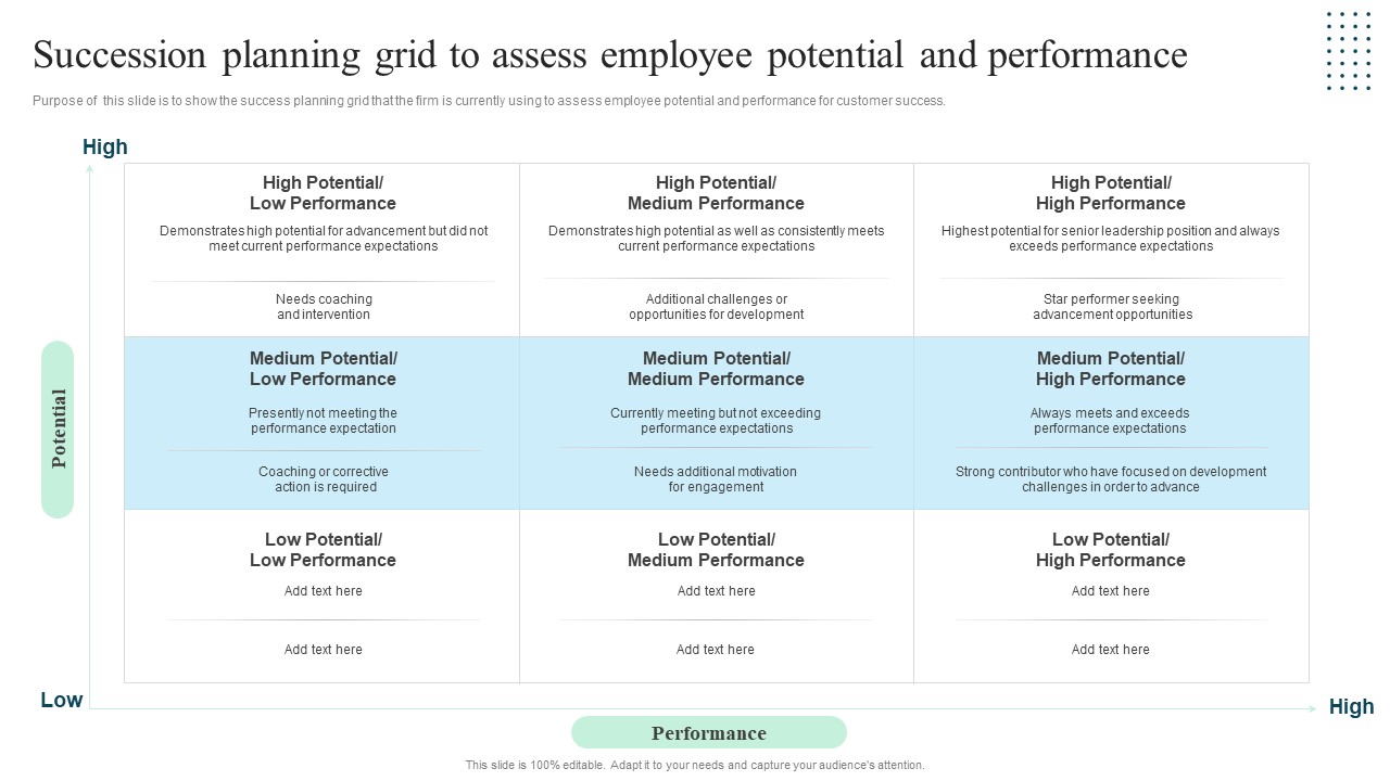 Client Success Playbook Succession Planning Grid To Assess Employee Potential And Performance Template PDF