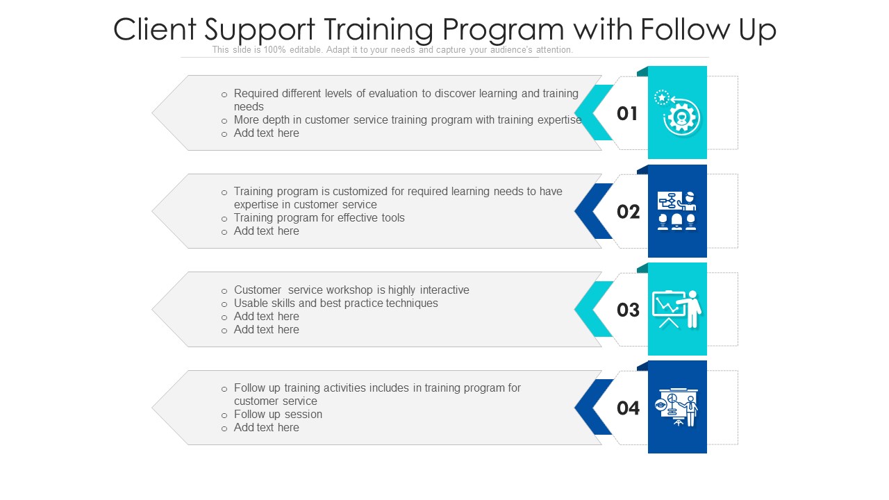 Client Support Training Program With Follow Up Ppt PowerPoint Presentation Outline Inspiration PDF
