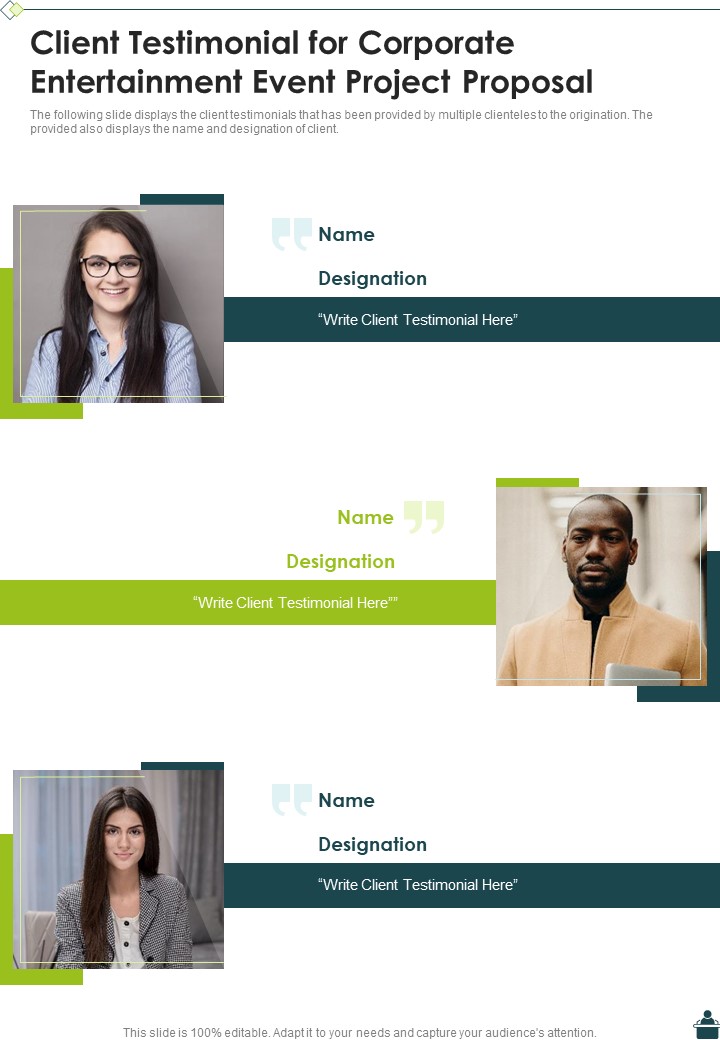 Client Testimonial For Corporate Entertainment Event Project Proposal One Pager Sample Example Document