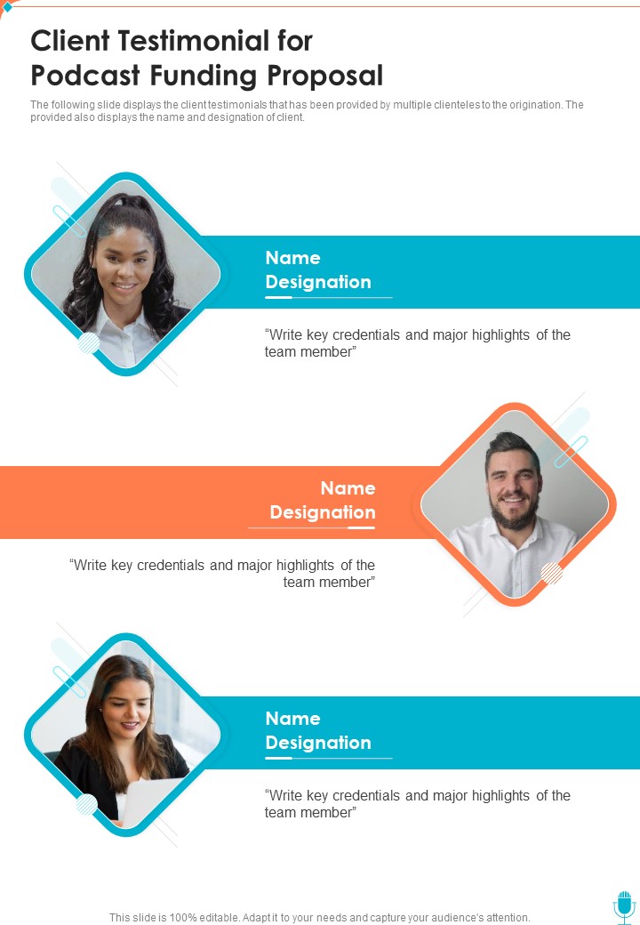 Client Testimonial For Podcast Funding Proposal One Pager Sample Example Document