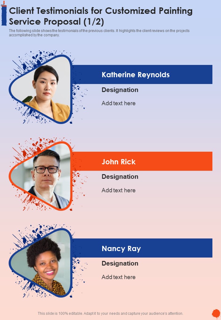 Client Testimonials For Customized Painting Service Proposal One Pager Sample Example Document
