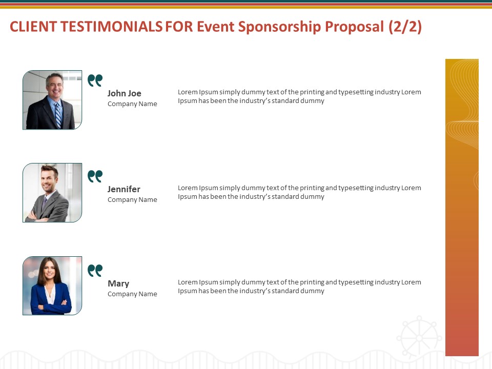 Client Testimonials For Event Sponsorship Proposal Printing Ppt Professional Ideas PDF