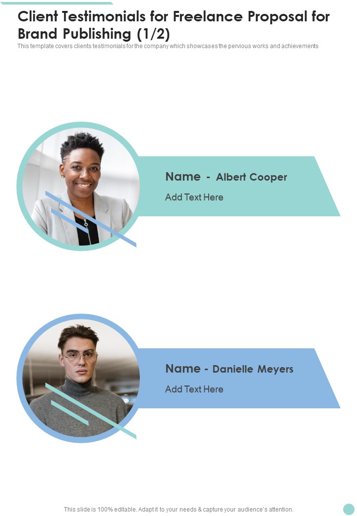 Client Testimonials For Freelance Proposal For Brand Publishing One Pager Sample Example Document
