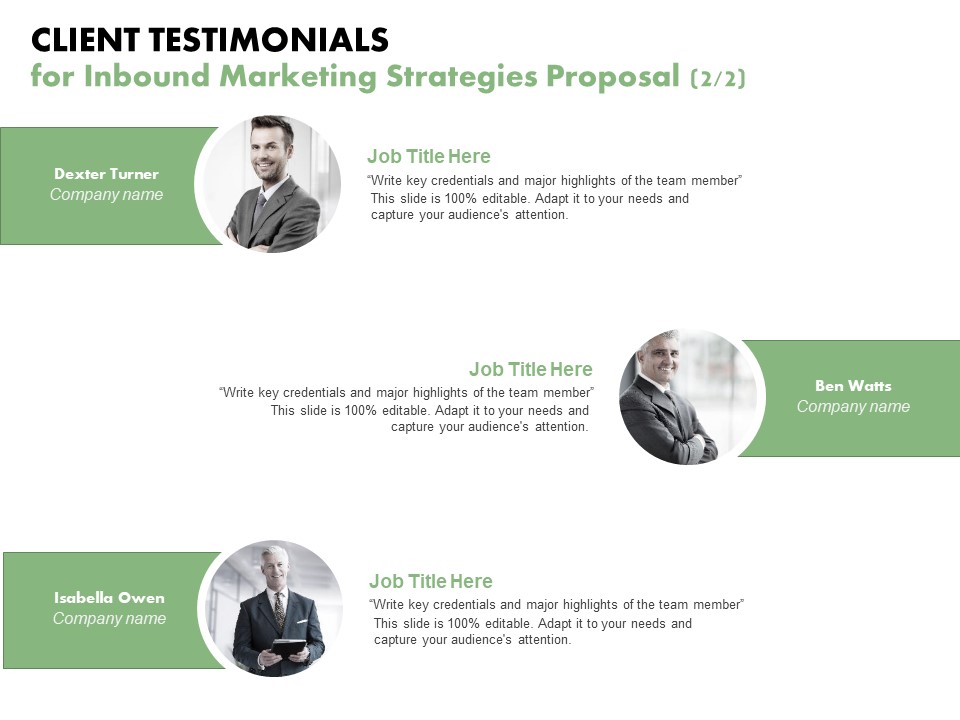 Client Testimonials For Inbound Marketing Strategies Proposal Team Ppt PowerPoint Presentation Infographics Master Slide