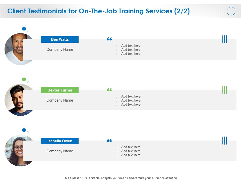 Client Testimonials For On The Job Training Services Management Ppt PowerPoint Presentation Inspiration Brochure PDF