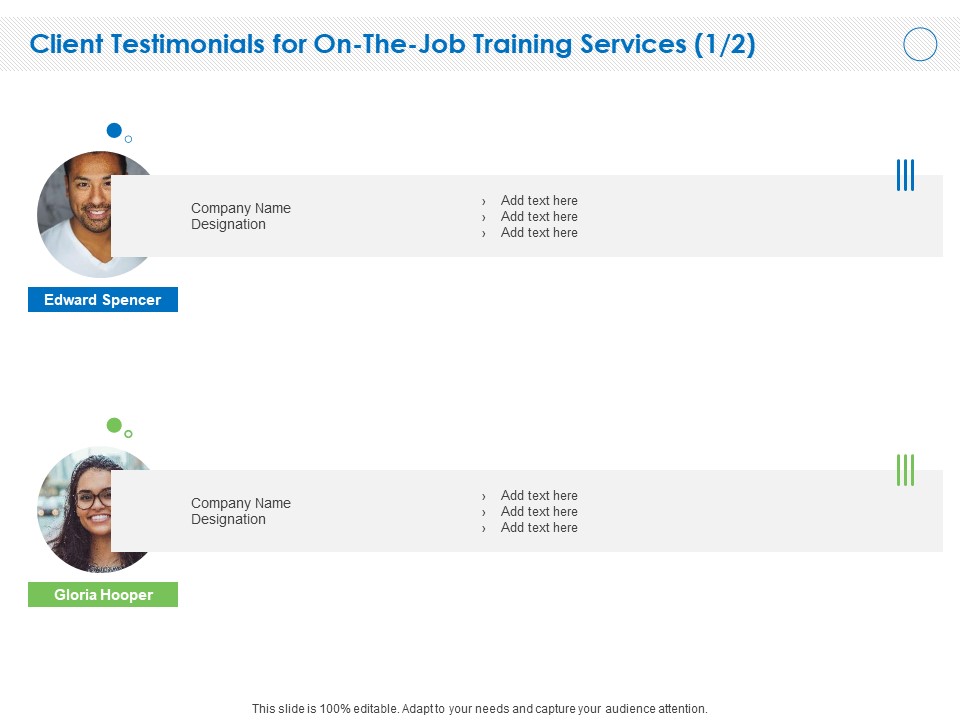 Client Testimonials For On The Job Training Services Ppt PowerPoint Presentation Styles Skills PDF