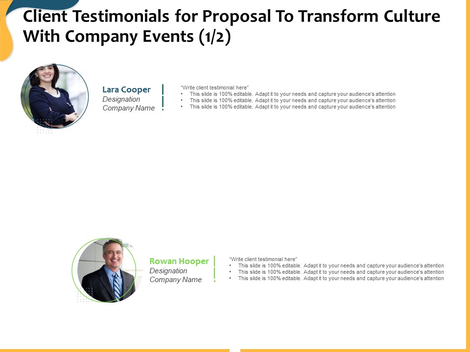 Client Testimonials For Proposal To Transform Culture With Company Events Ppt Infographics Outfit PDF