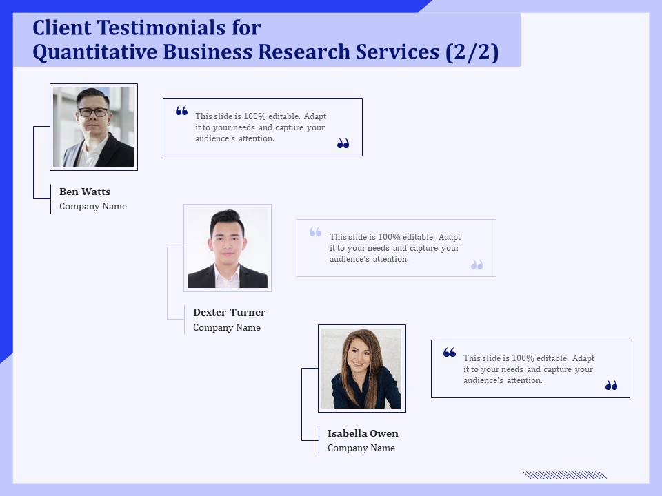 Client Testimonials For Quantitative Business Research Services Planning Ppt PowerPoint Presentation Slides PDF