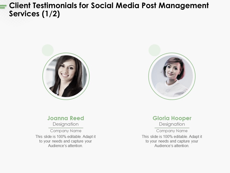 Client Testimonials For Social Media Post Management Services Marketing Ppt PowerPoint Presentation File Icon PDF