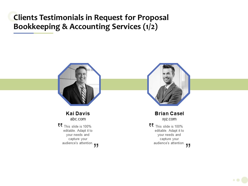 Clients Testimonials In Request For Bookkeeping And Accounting Services Background PDF